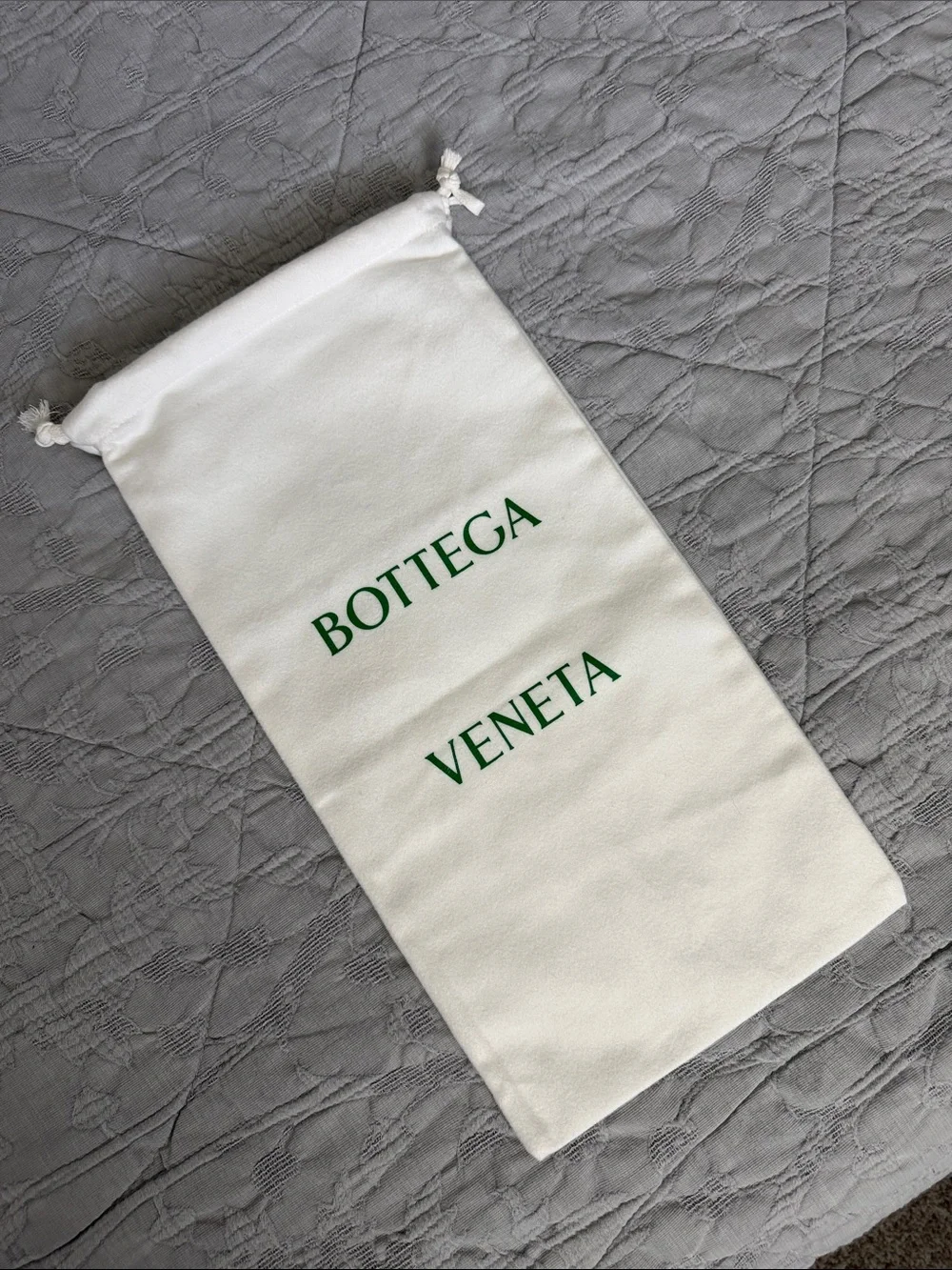 Bottega Veneta White Drawstring Pouch with Green Logo